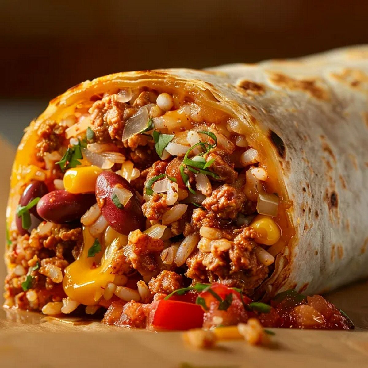 Macro texture of Loaded Burrito Night Board
