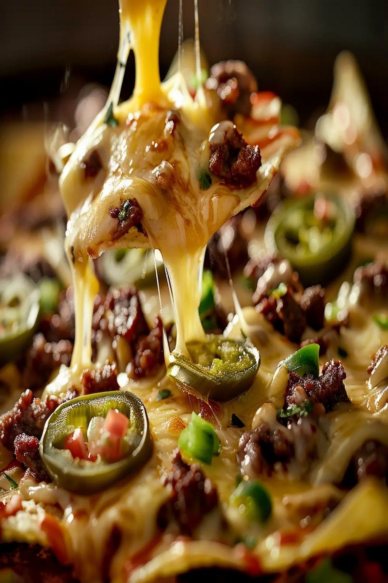 Macro texture of Loaded Nachos Supreme
