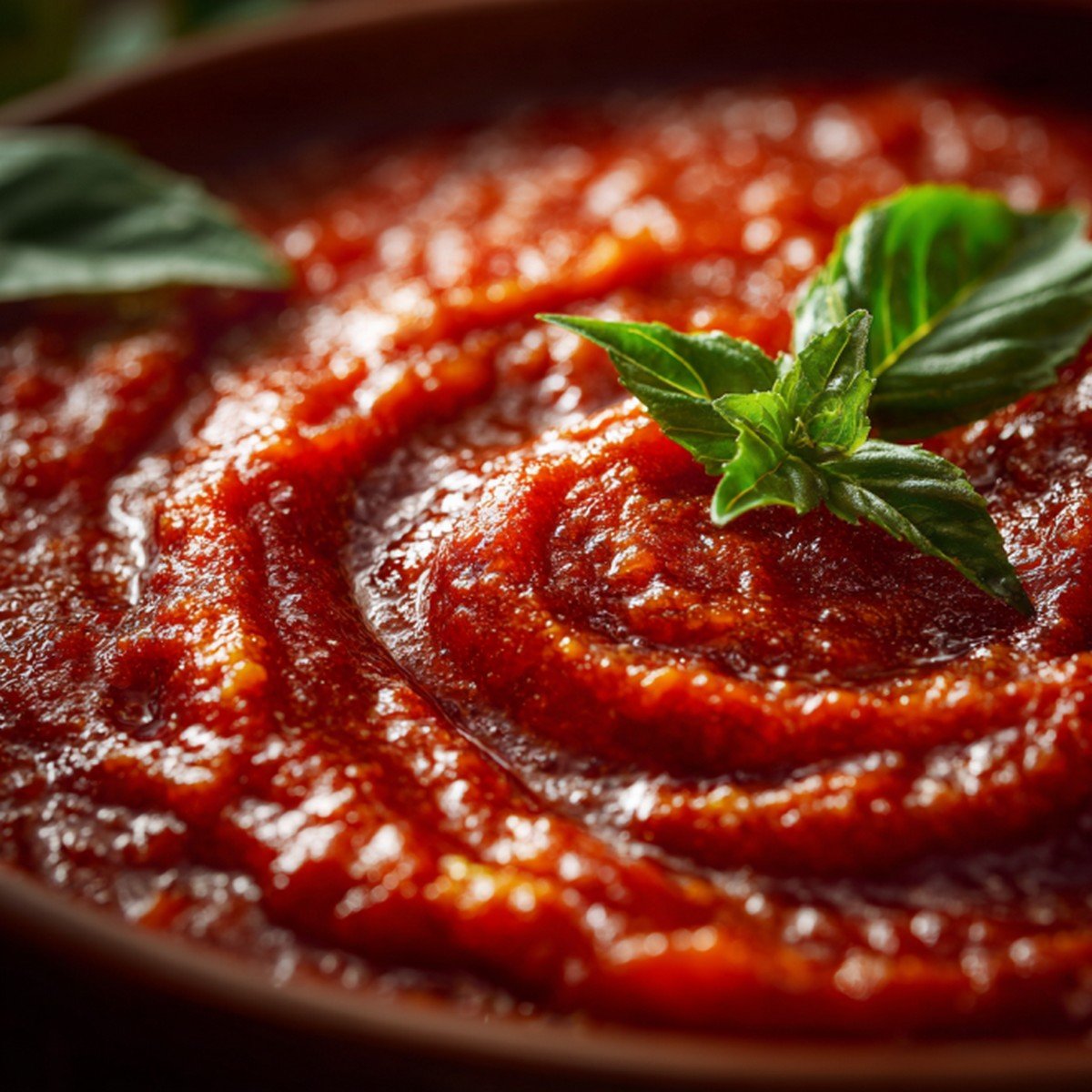 thick marinara sauce texture showing glossy tomato sauce close up

