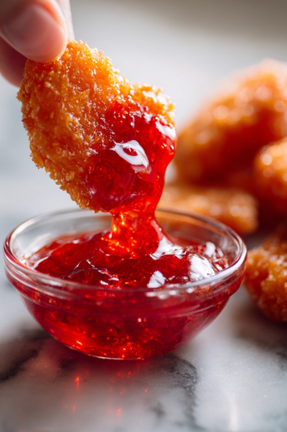 Action dip shot of McDonald’s Sweet & Sour Sauce