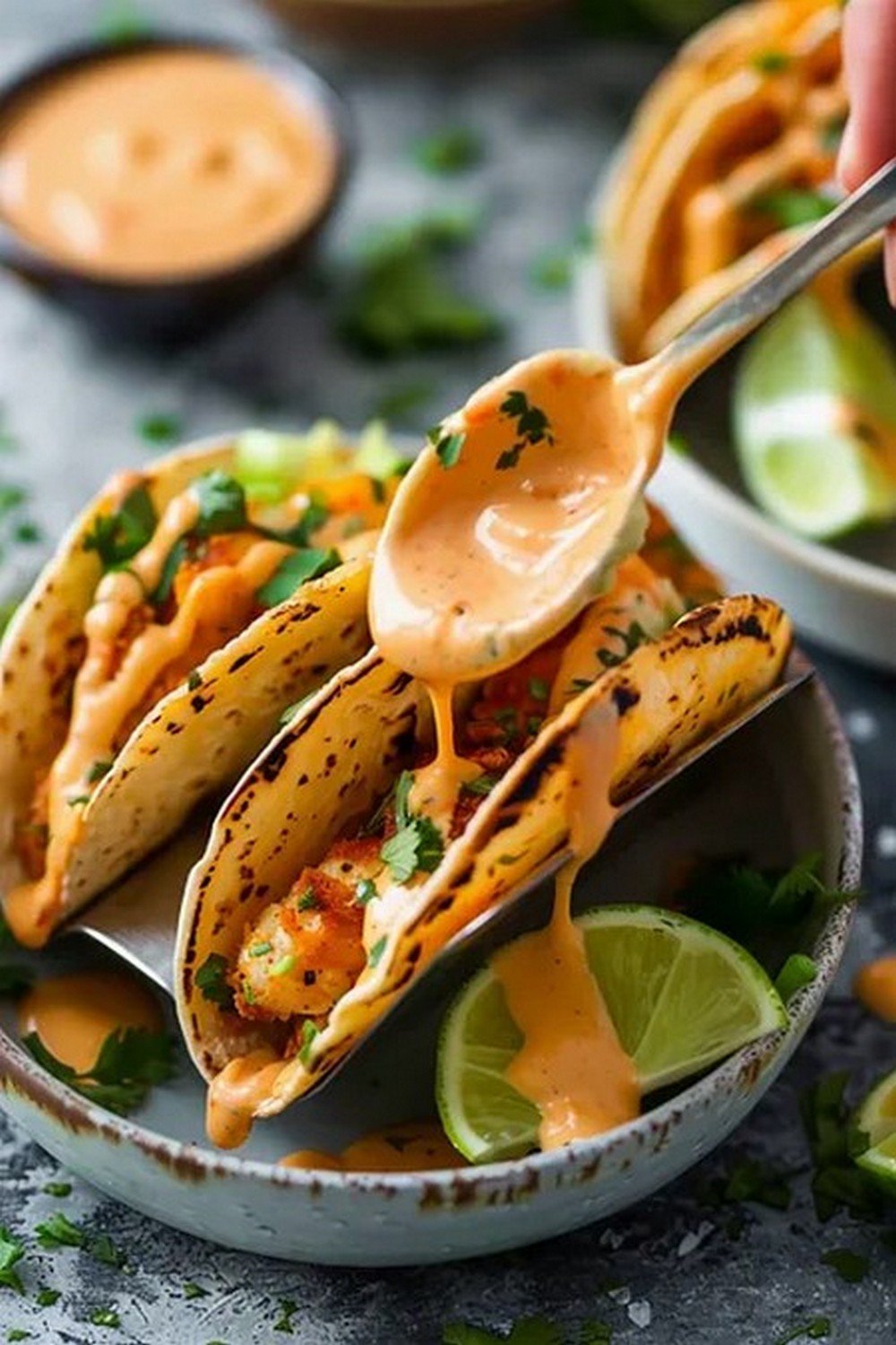 Action dip shot of Mexican Garlic Sauce