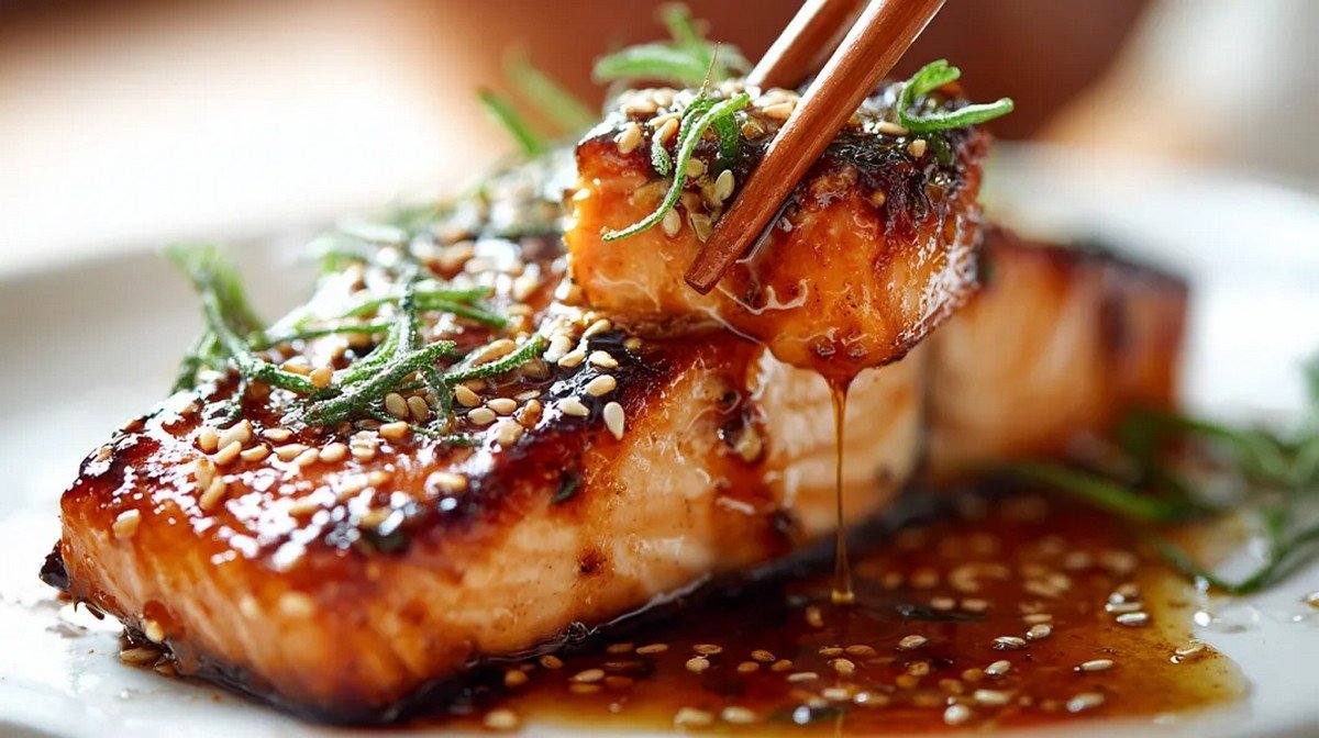 miso glaze for salmon brushed over baked salmon fillet