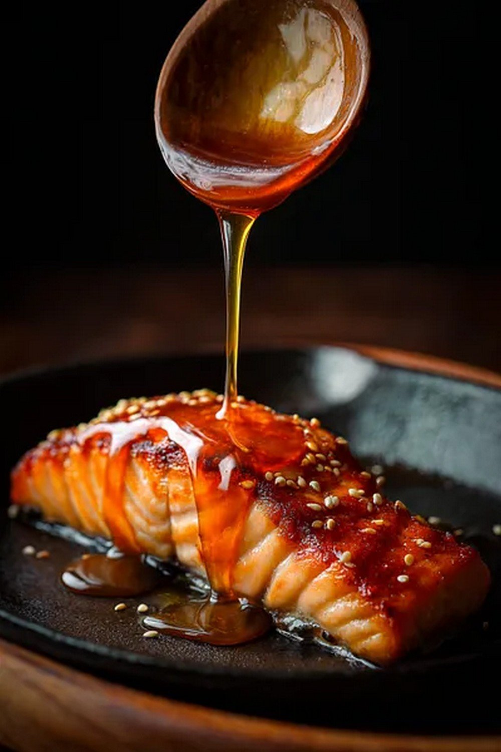 salmon dipped into miso glaze for salmon sauce