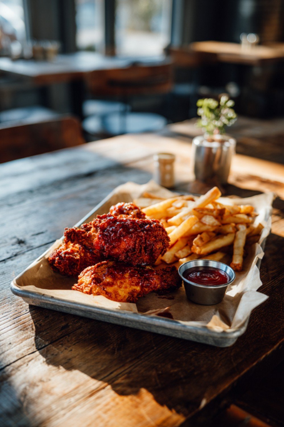 Nashville hot chicken served with bold spicy sauce
