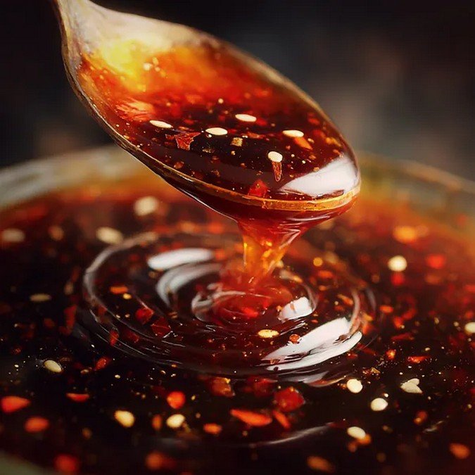 Macro texture of Panda Express Beijing Sauce
