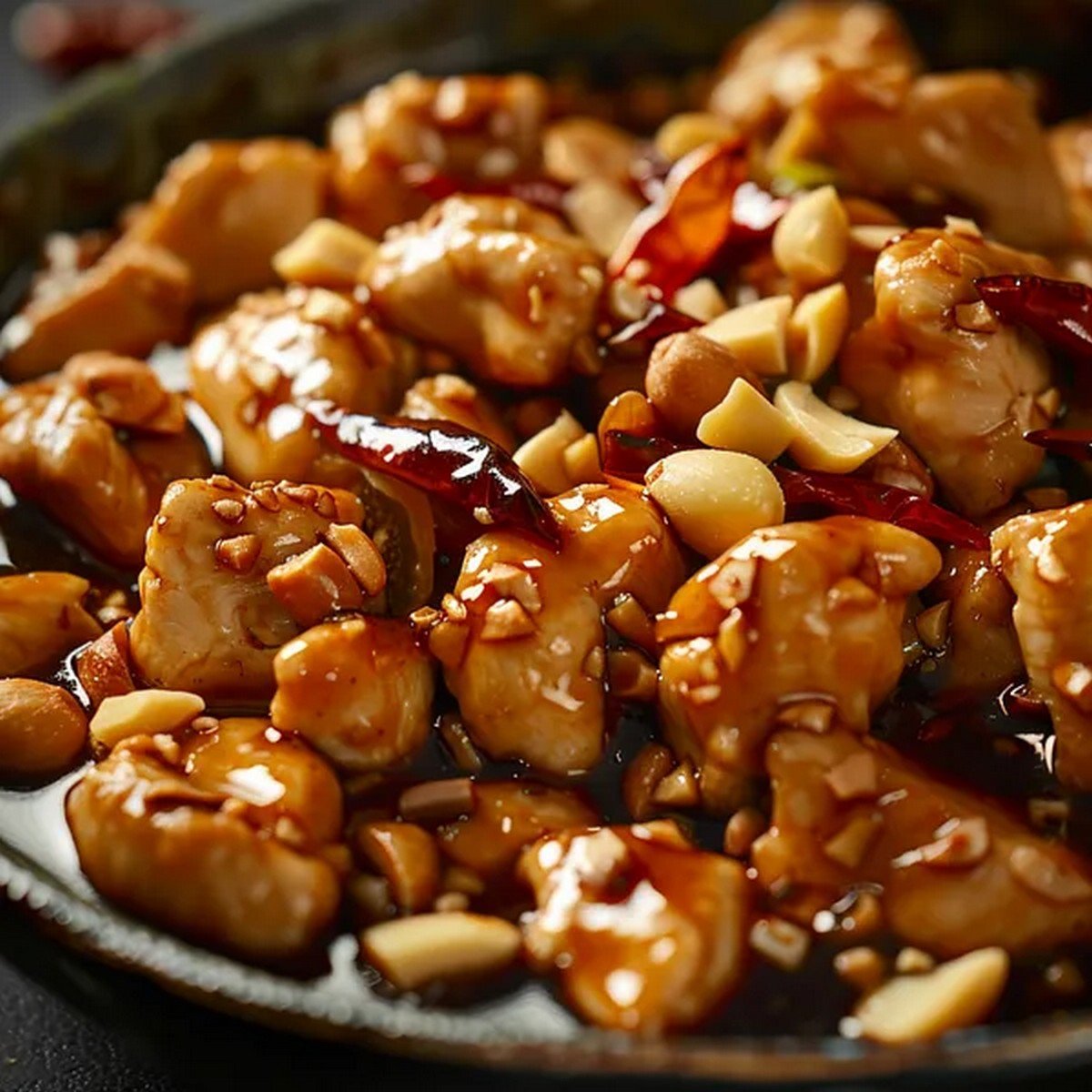 Macro texture of Panda Express Kung Pao Sauce