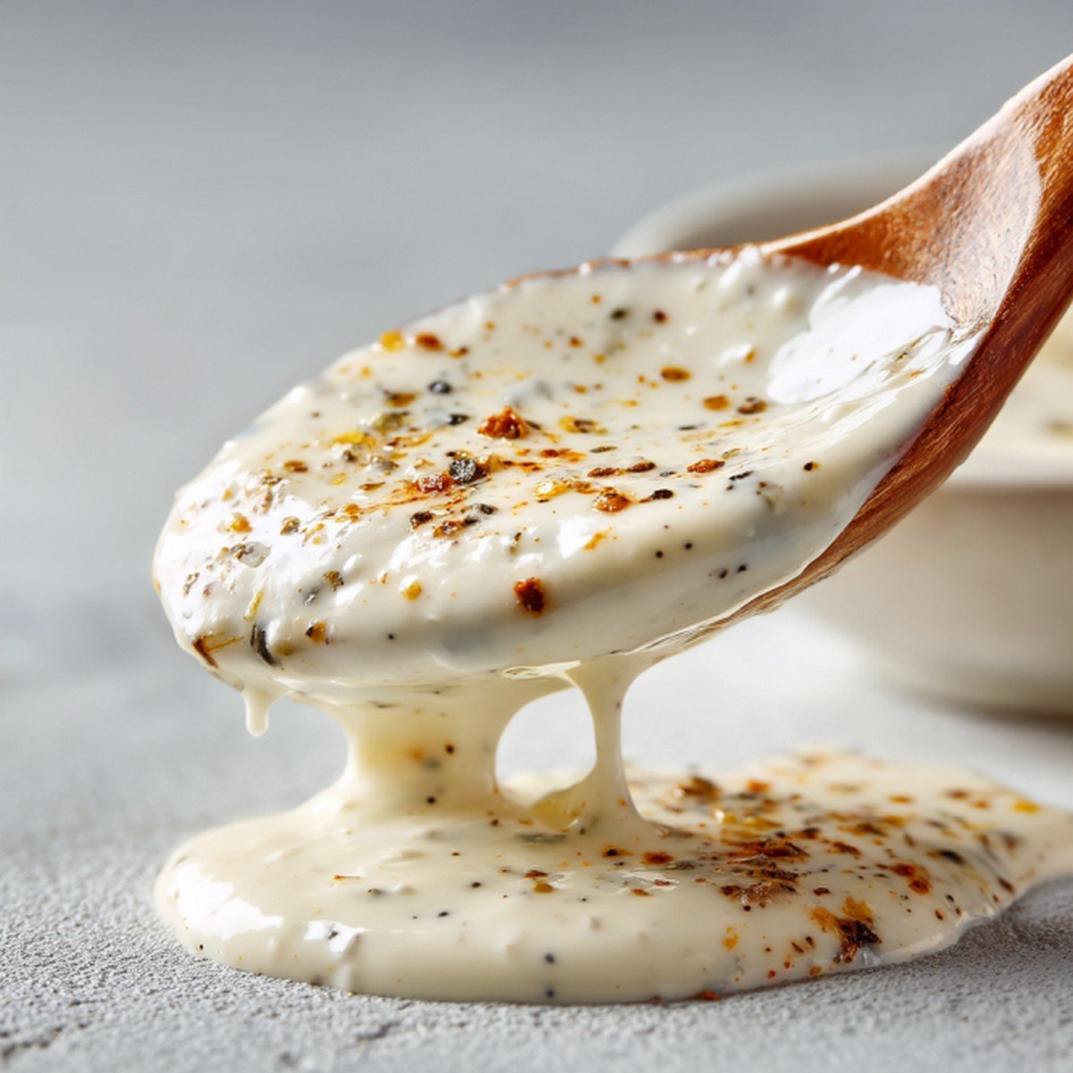 creamy blackened ranch texture with herbs and spices close up
