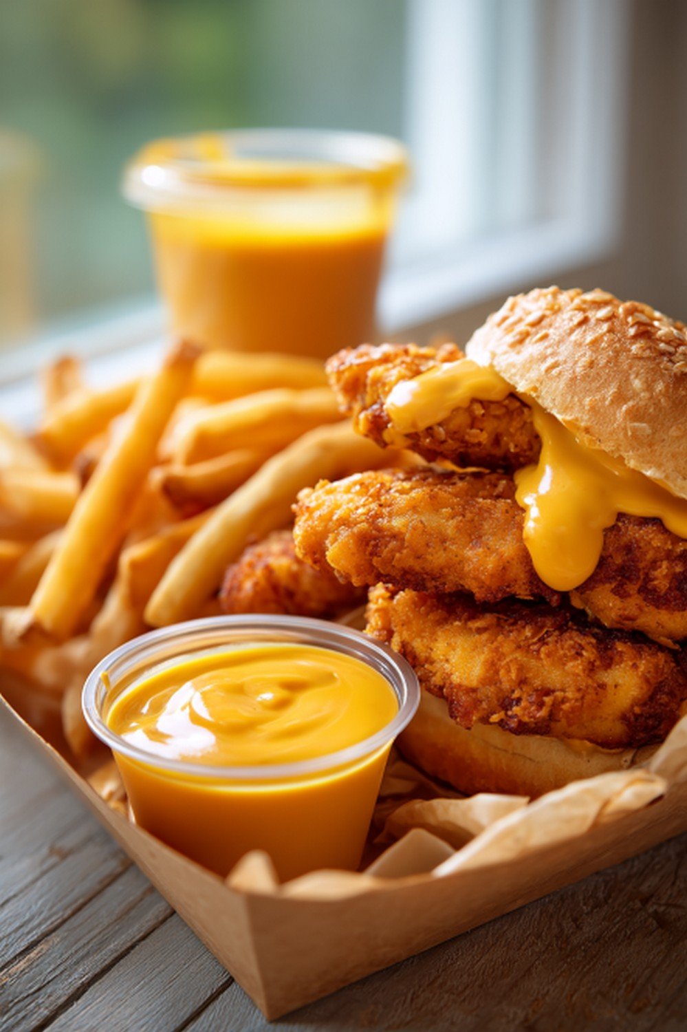 casual chicken platter with fries and Raising Cane’s sauce
