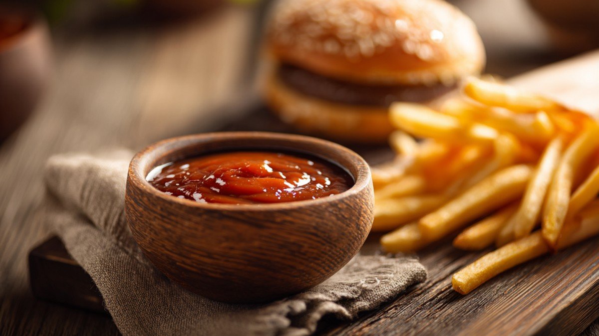smoky creamy red robin campfire sauce served with fries and burger
