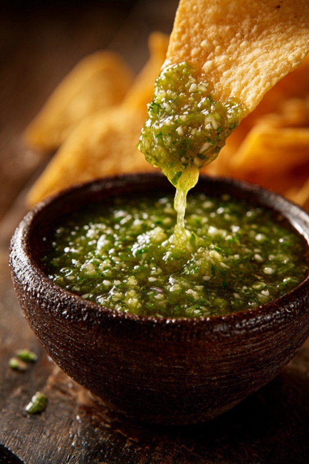 Action dip shot of Salsa Verde
