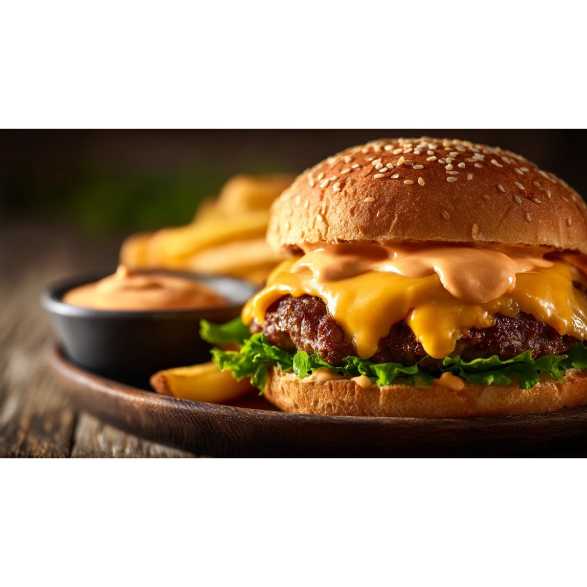 creamy homemade shake shack sauce with burger and crinkle fries