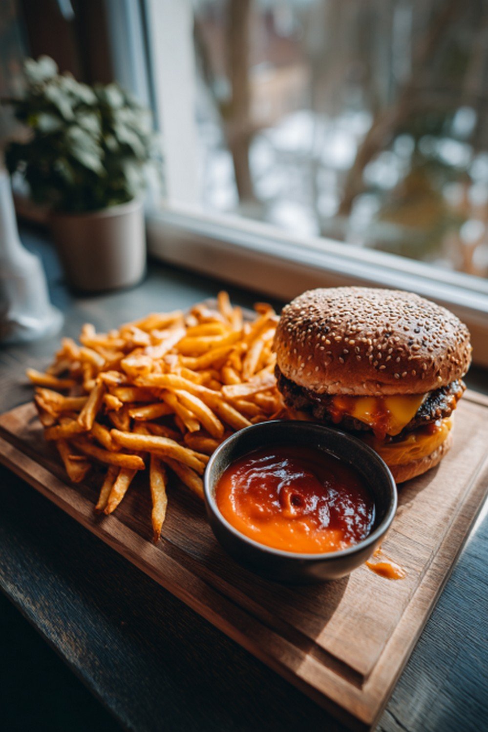 spicy burger sauce served with burgers on a kitchen table
