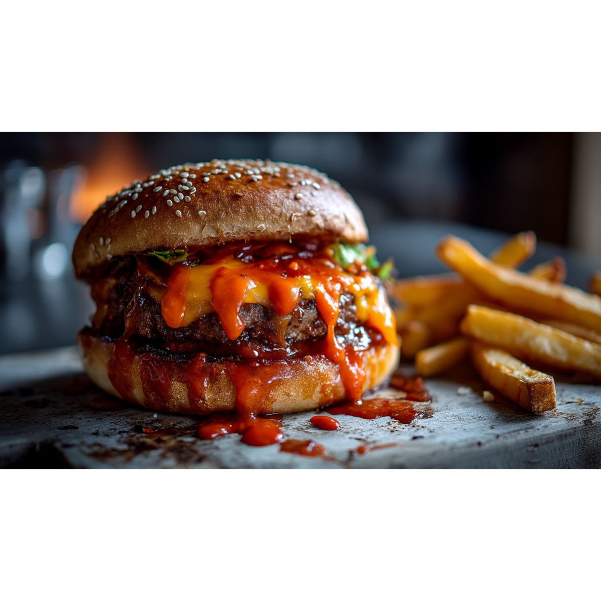 spicy burger sauce served with burgers on a kitchen table