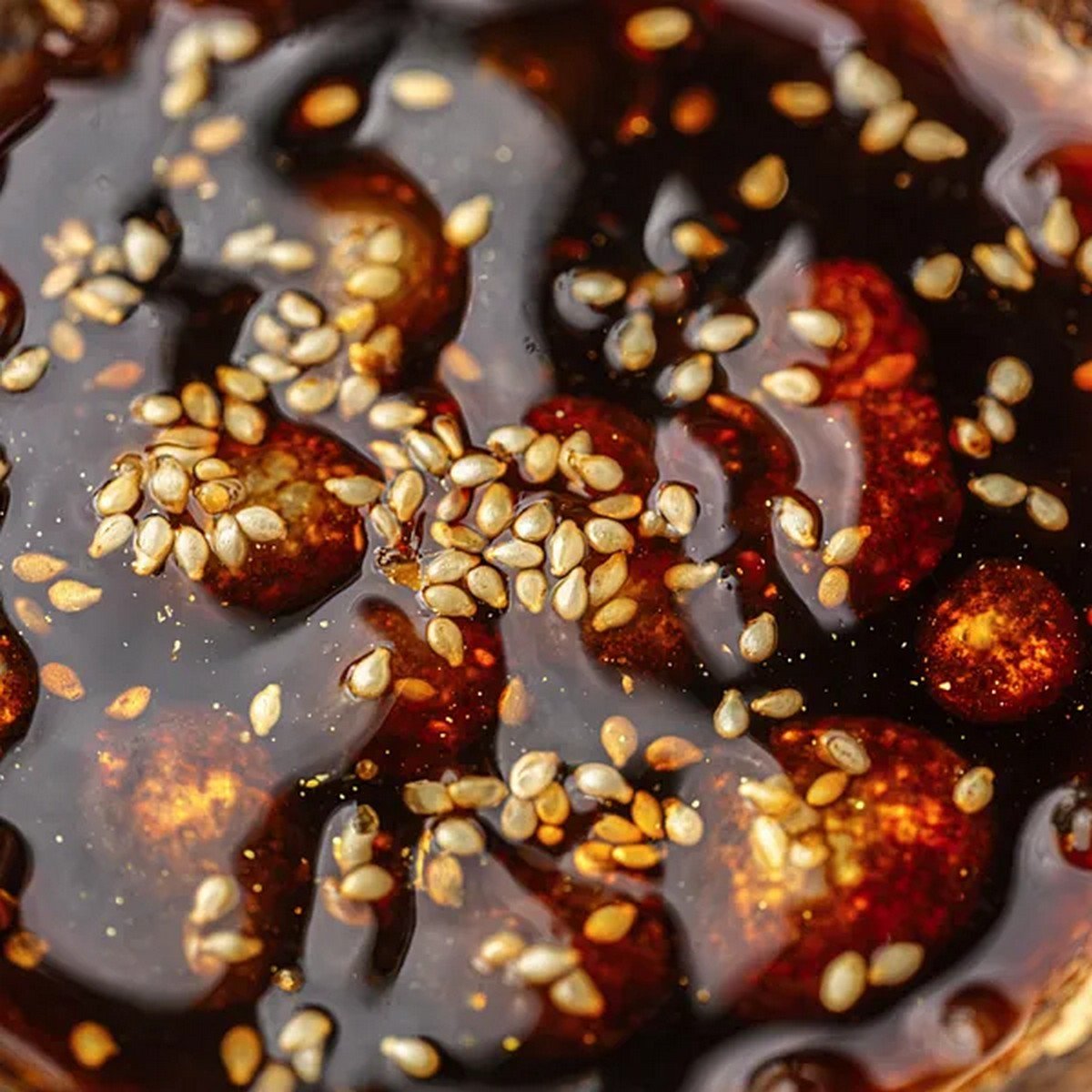 thick spicy teriyaki sauce close up showing glossy texture
