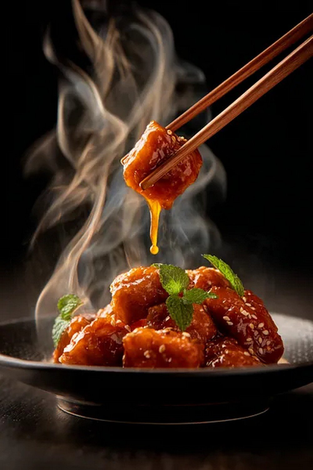 crispy chicken dipped into sweet and sour sauce
