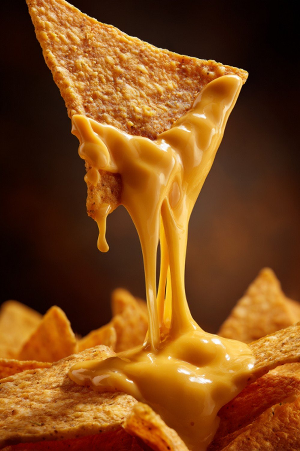 Action dip shot of Taco Bell Nacho Cheese Sauce