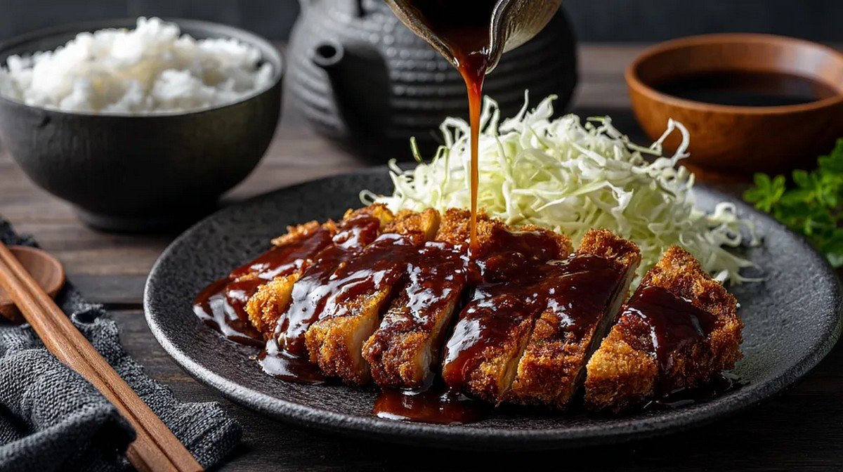 Japanese tonkatsu sauce served with crispy pork cutlet
