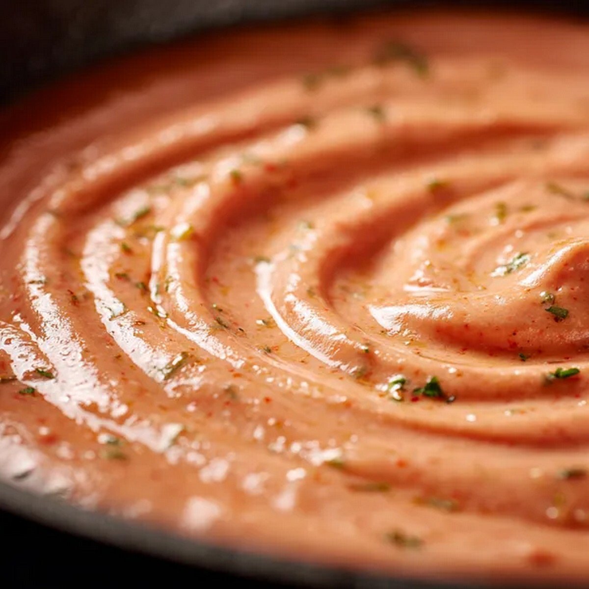 close up texture of creamy vodka sauce with smooth tomato cream color
