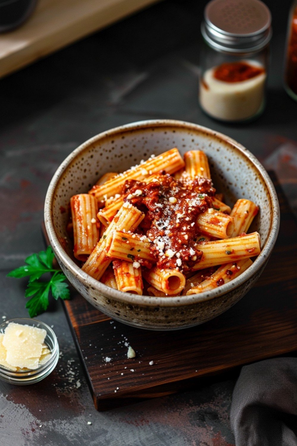 Bold spicy weeknight pasta dinner with arrabbiata sauce and pecorino