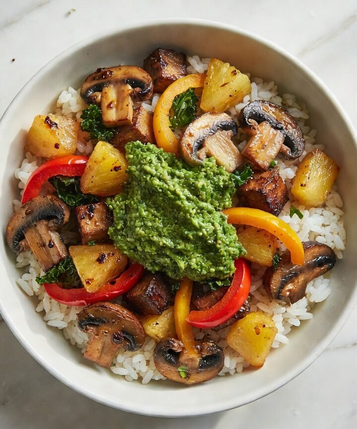 Delicious Mushroom Bowls with Kale Pesto