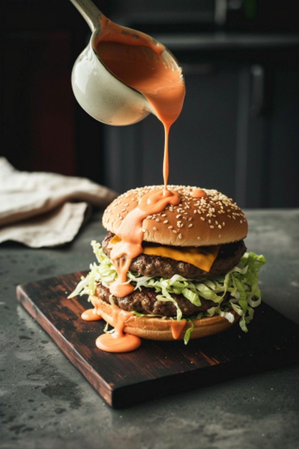 Homemade Big Mac sauce and copycat McDonald's fries on a kitchen counter