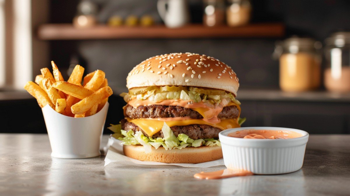 Homemade McDonald's copycat recipes spread on a table — Big Mac, fries, nuggets, and sauces